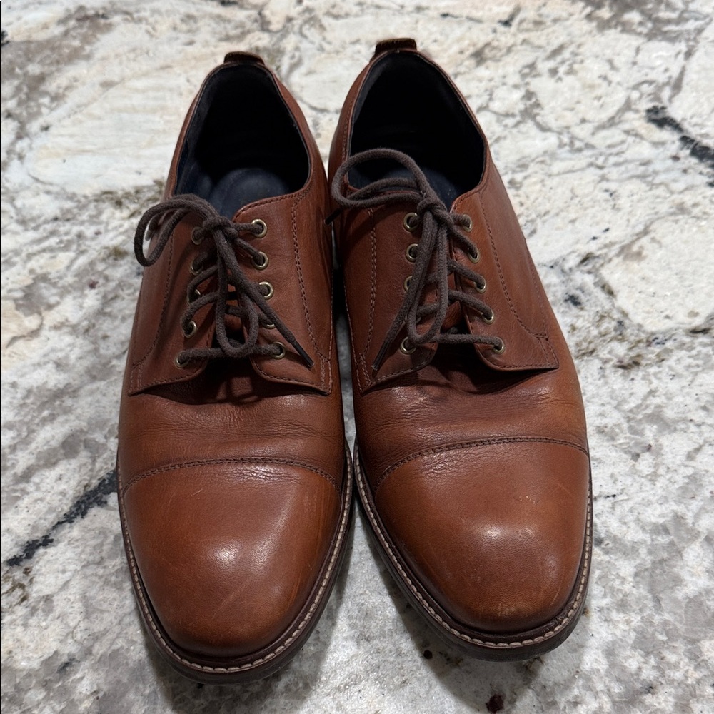 Cole Haan Brown Leather Cap-Toe Derby Lace-Ups